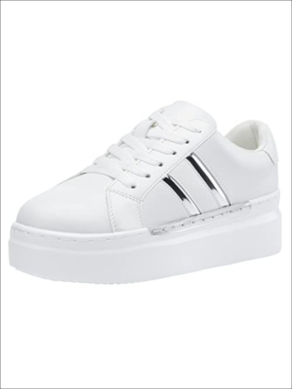 Platform Sneakers Lace-Up Faux Leather Athletic Shoes
